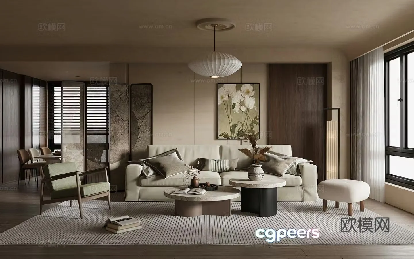 Medium-old home living room small living room sofa and coffee table combination single leisure chair 3D model