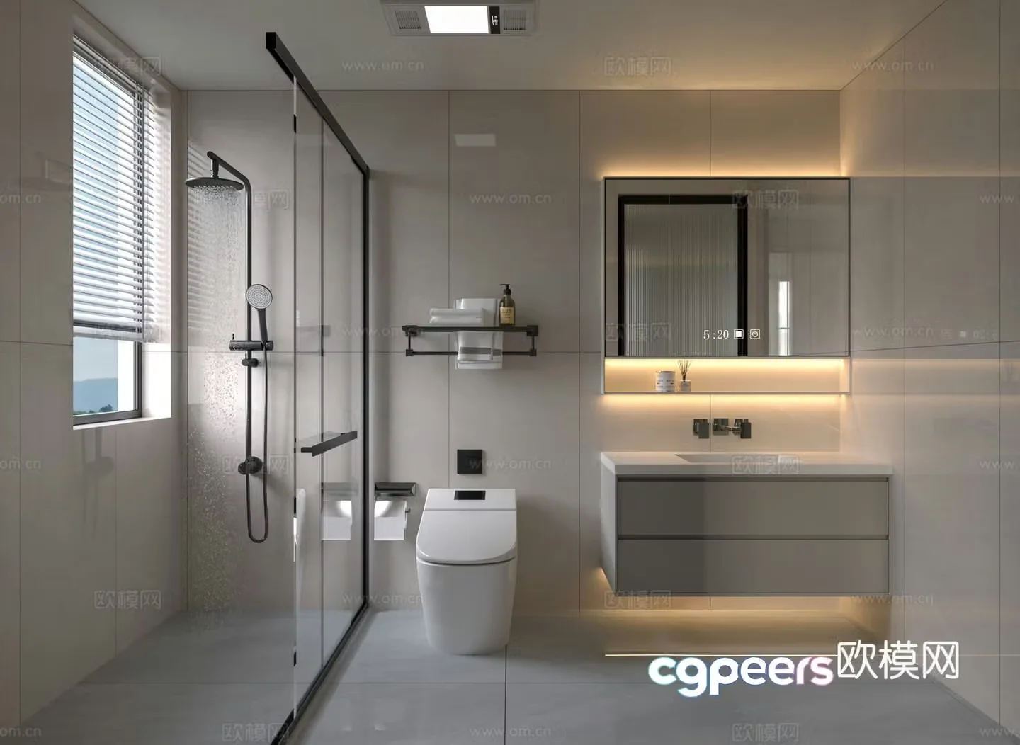 Modern simple bathroom bathroom shower partition advanced gray bathroom waterproof gypsum board 3D model