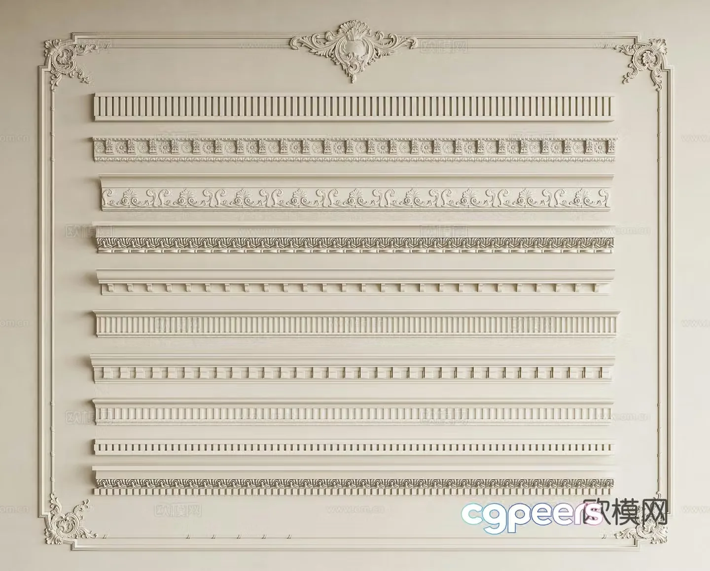 French meridian gypsum line lines carved lines carved gypsum line tiger head line French line 3d model