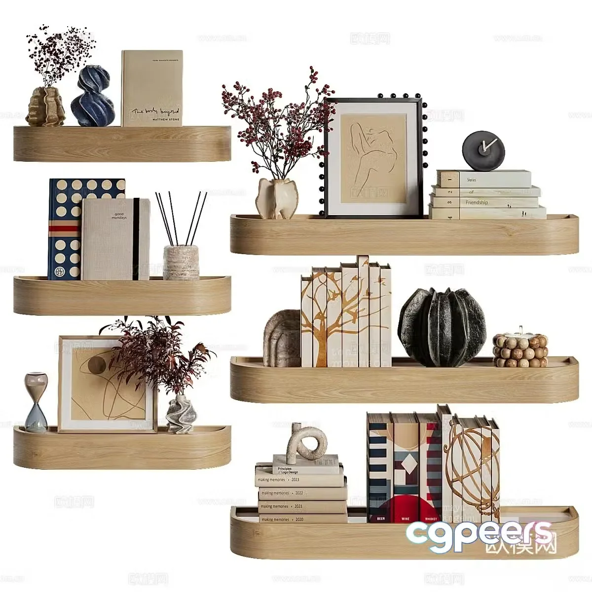 Log ornaments books vase 3d model