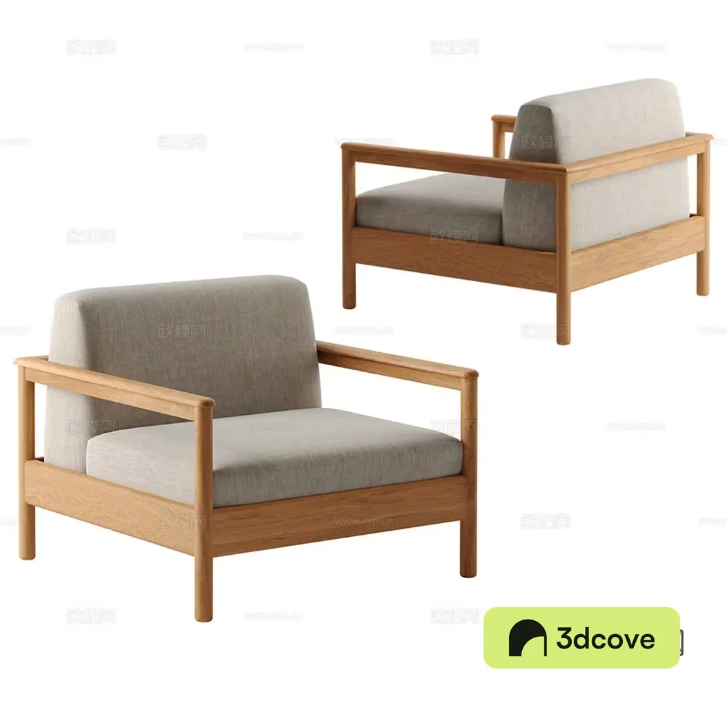 Medium-old single sofa fabric single sofa Zen single sofa fabric single chair fabric casual 3D model