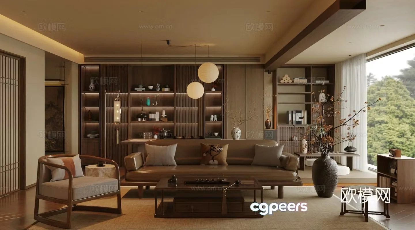 Chinese Song style living room New Chinese Zen living room Sofa coffee table combination Song style aesthetic living room 3D model