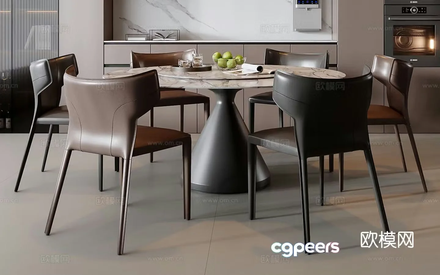 Italian dining table and chairs round table 3d model