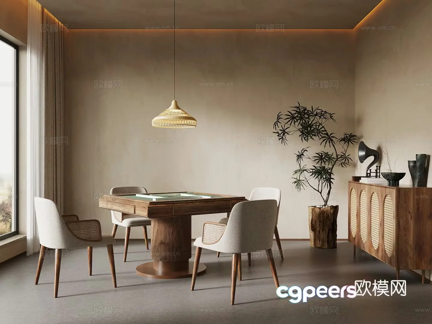 Chess and card room Wasabi style Chess and card room Mahjong room Mahjong table 3D model