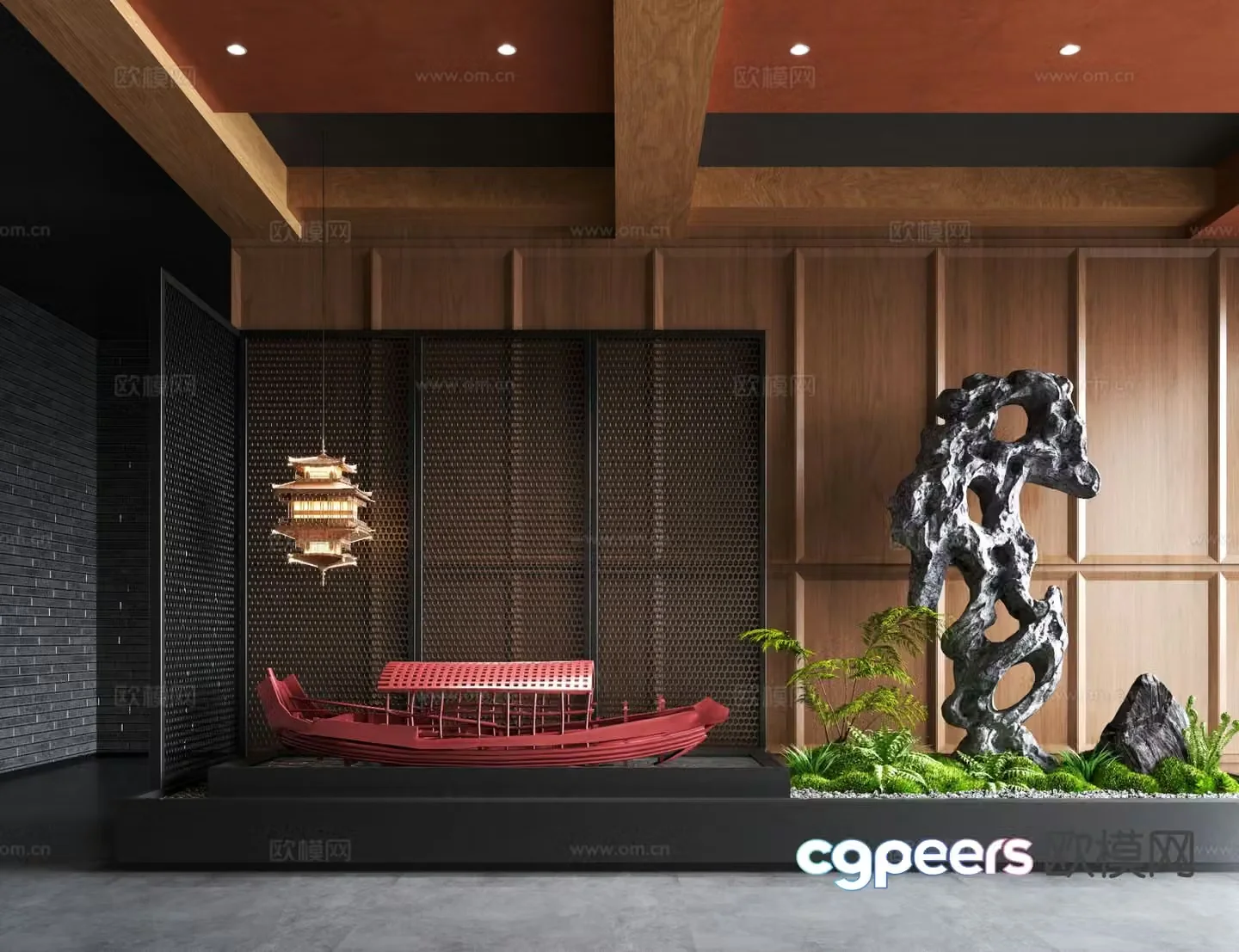 New Chinese style moss landscape landscape sketch indoor landscaping 3d model