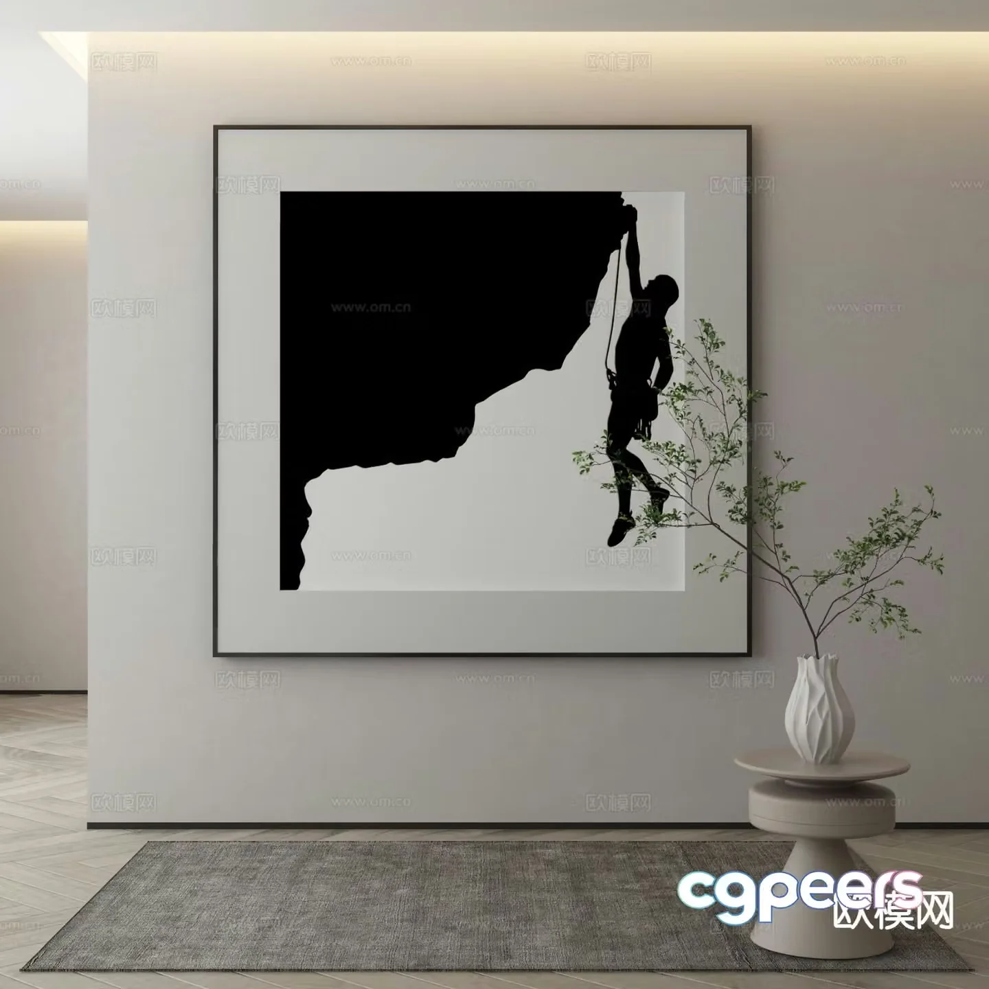 Modern decorative painting black and white figure painting silhouette painting 3d model