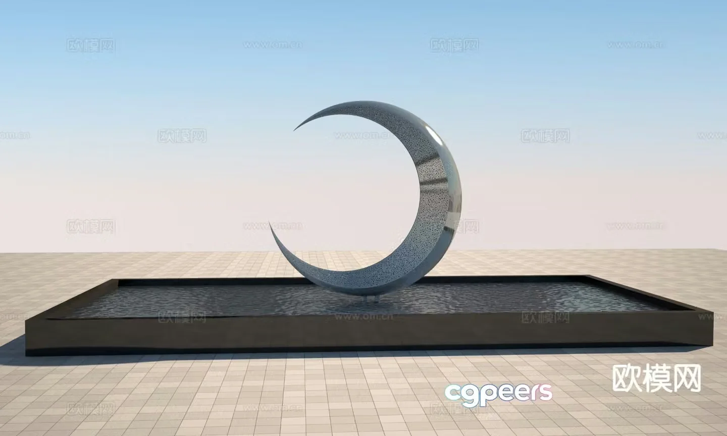 Moon sculpture square sculpture 3d model