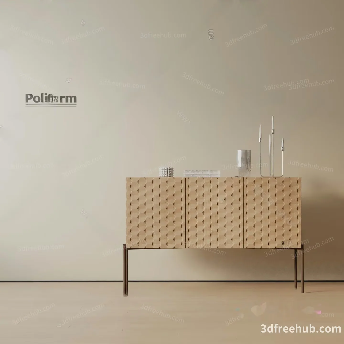 Modern Sideboard With Decorative Items 3D Model – 20209 – VRAY Render