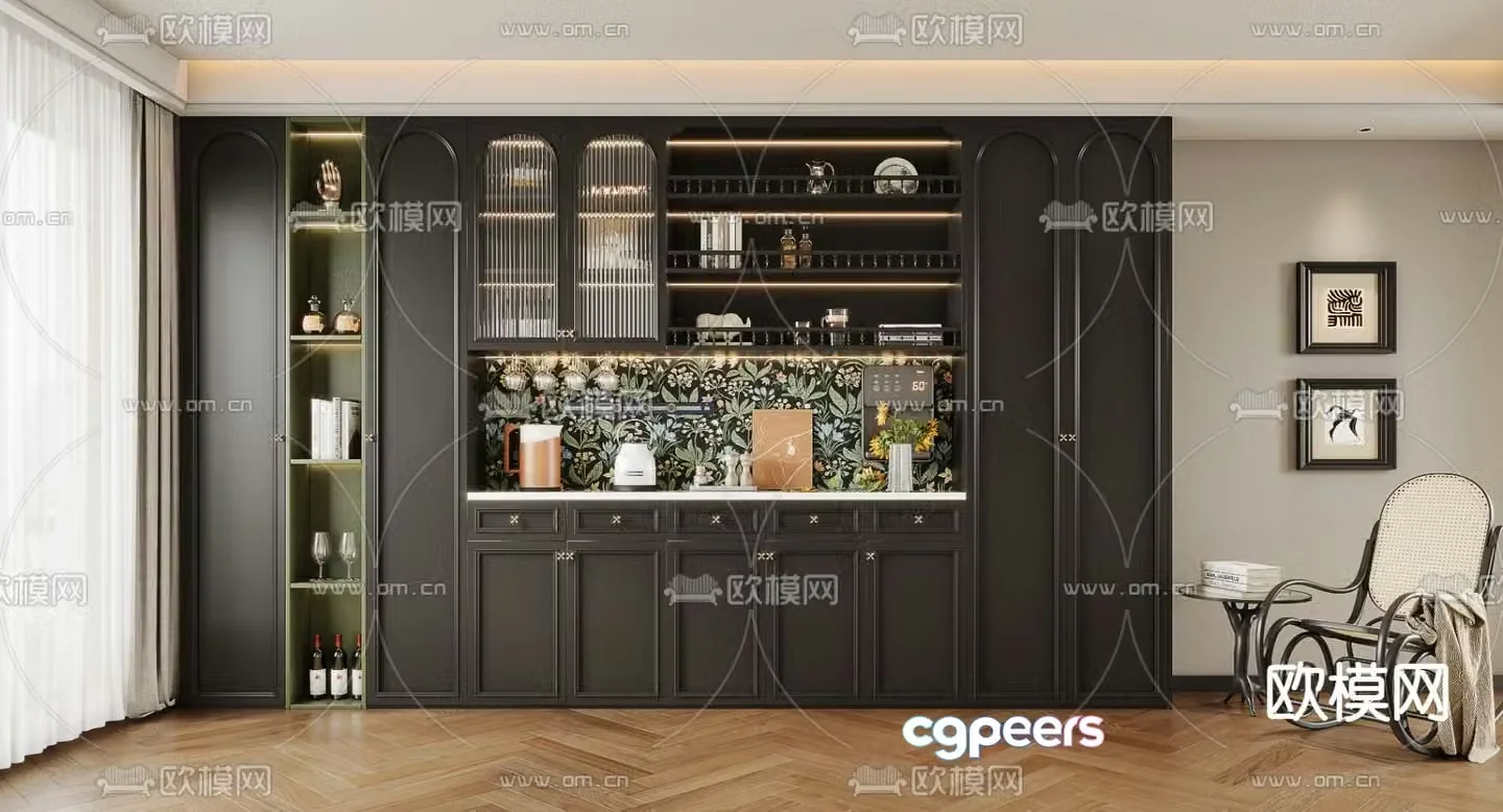 French retro wine cabinet sideboard 3d model