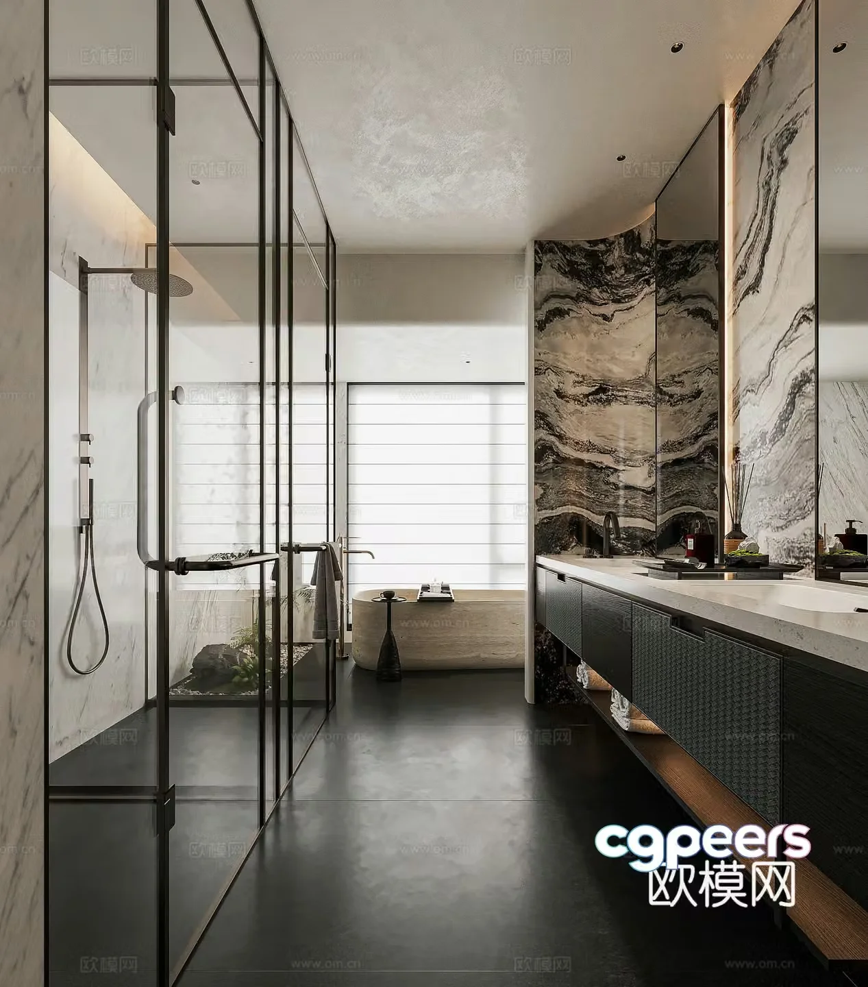 Modern light luxury bathroom bathtub suspended wash basin double basin wet and dry separation wet and dry partition 3D model