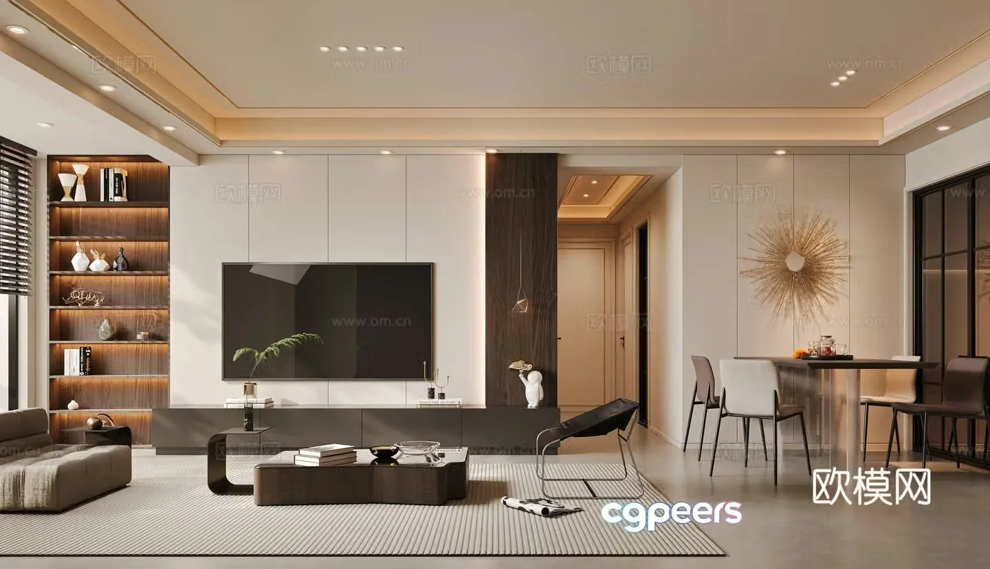 Modern living and dining room 3d model