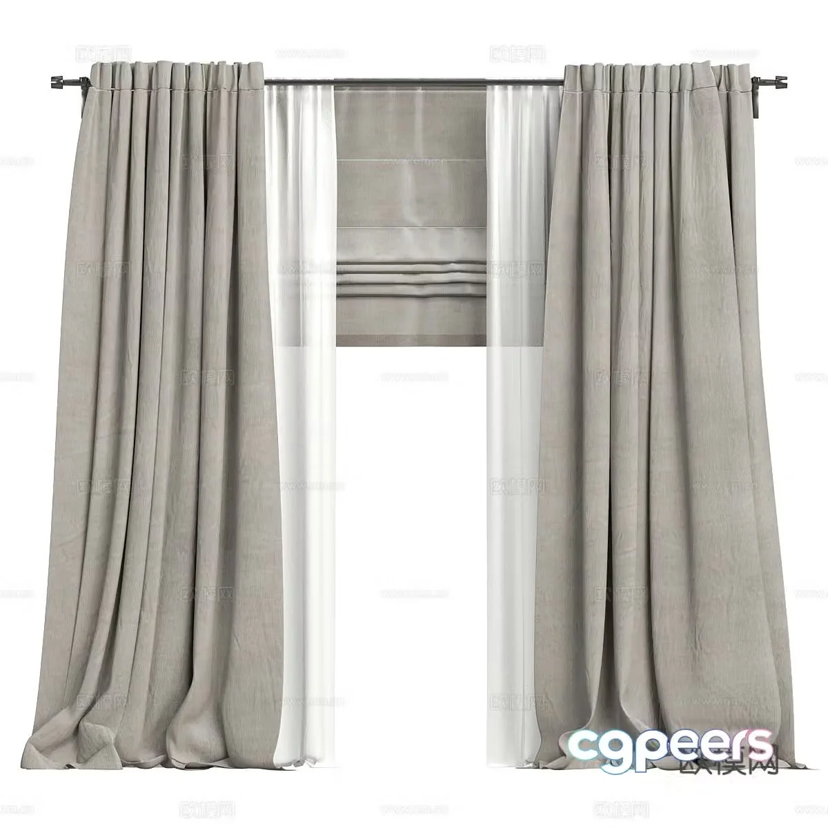 New Chinese style curtains Roller curtains Curtain rod 3D model