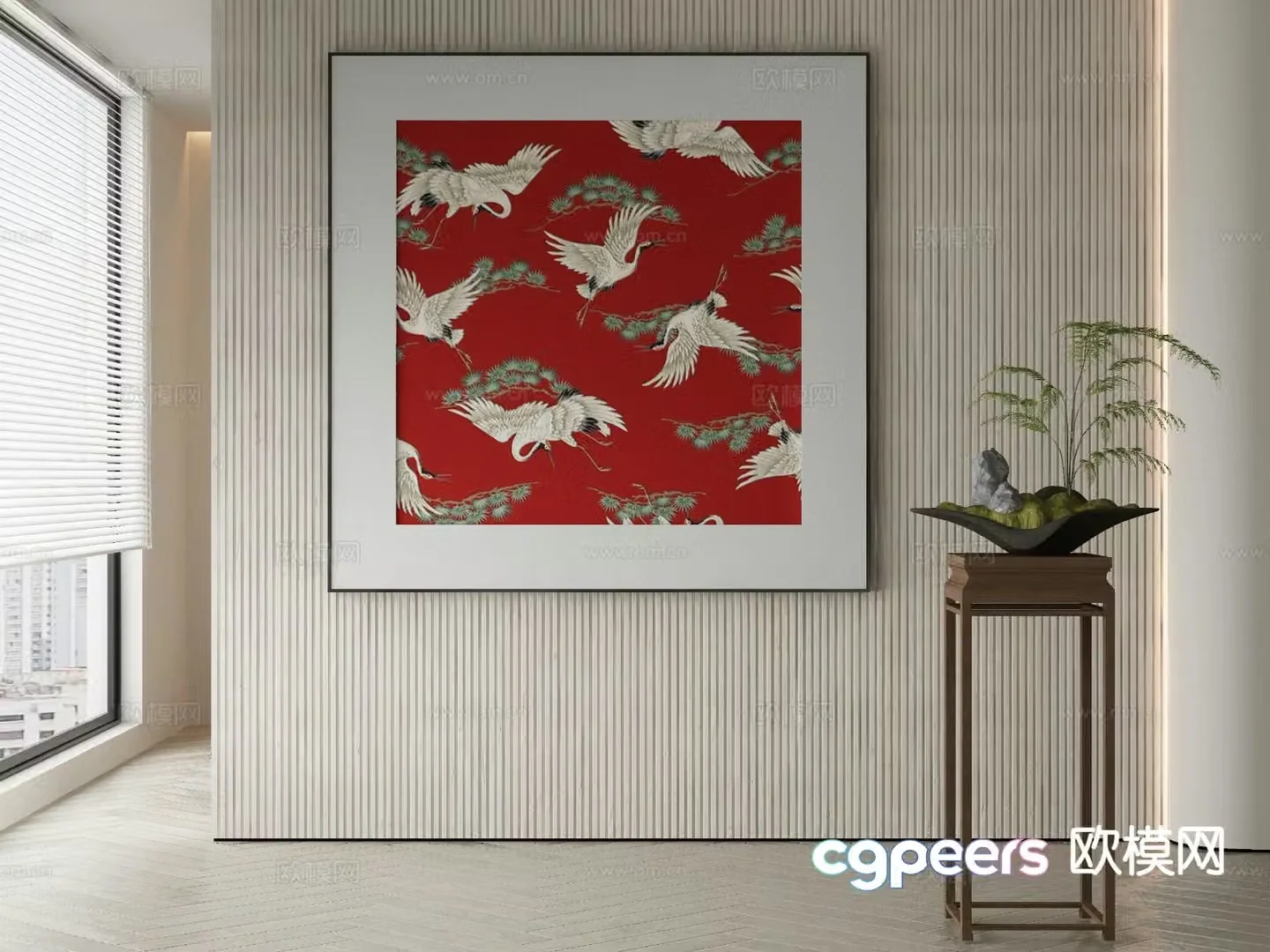 New Chinese Art Painting Crane Painting Decorative Painting 3D Model