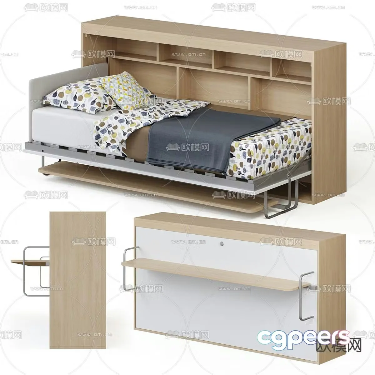 Single bed retractable bed 3d model