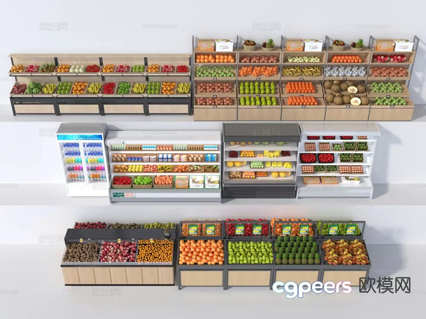 Fruit shop shelves fruit shop freezer fruit shop island 3D model
