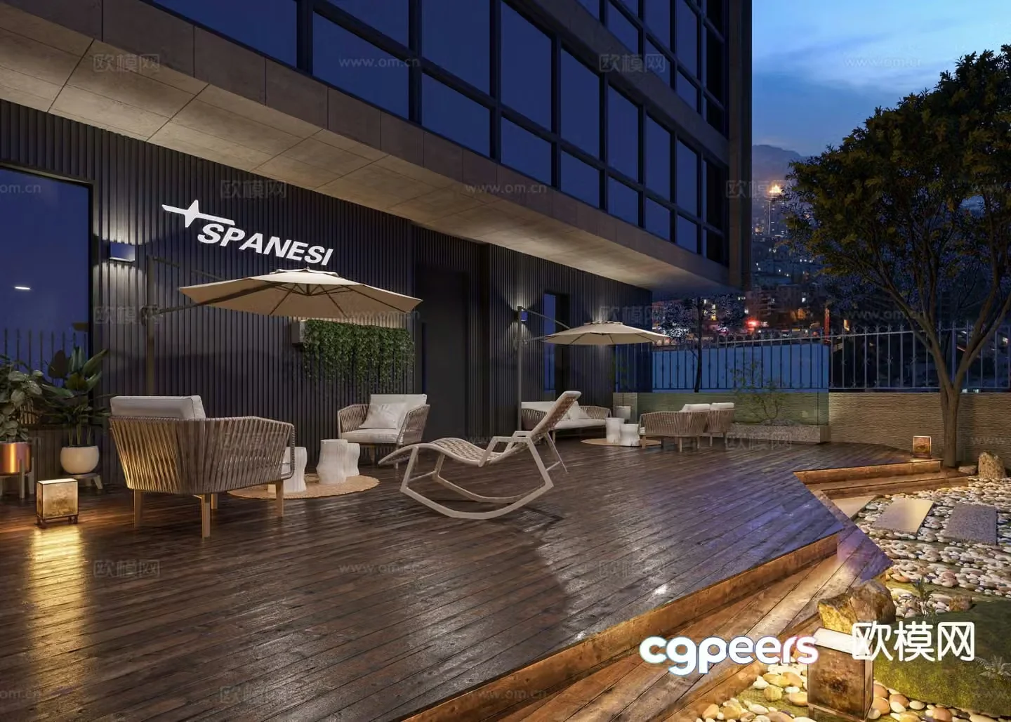 Modern apartment building courtyard leisure courtyard night view 3d model