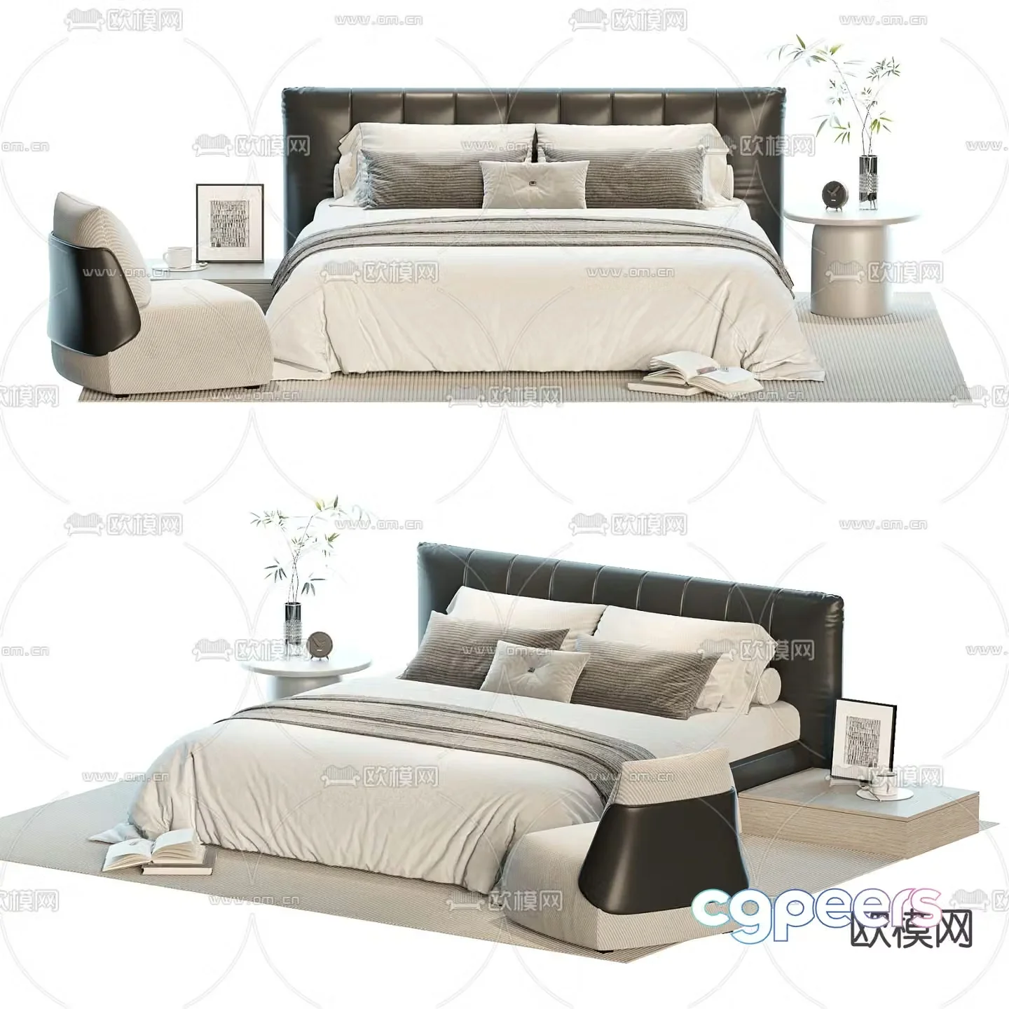 Modern double bed fabric bed 3d model