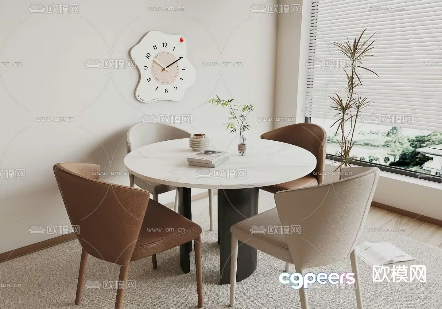 Modern dining table and chairs round dining table 3d model