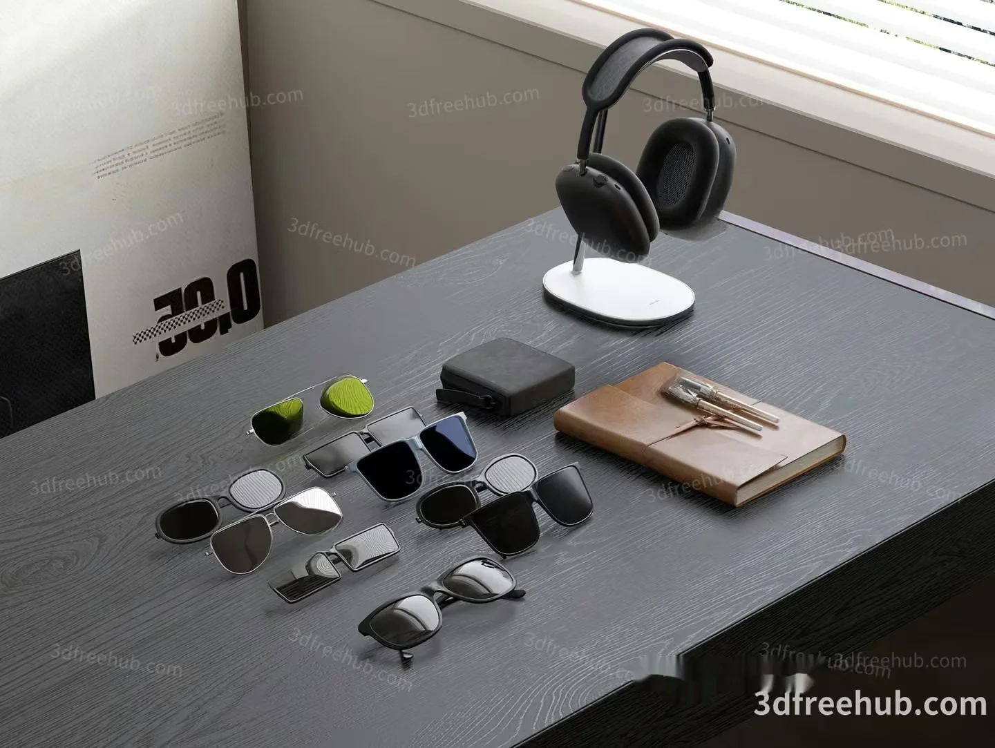 A Collection Of Sunglasses On A Table 3D Model – 22917 – VRAY Render
