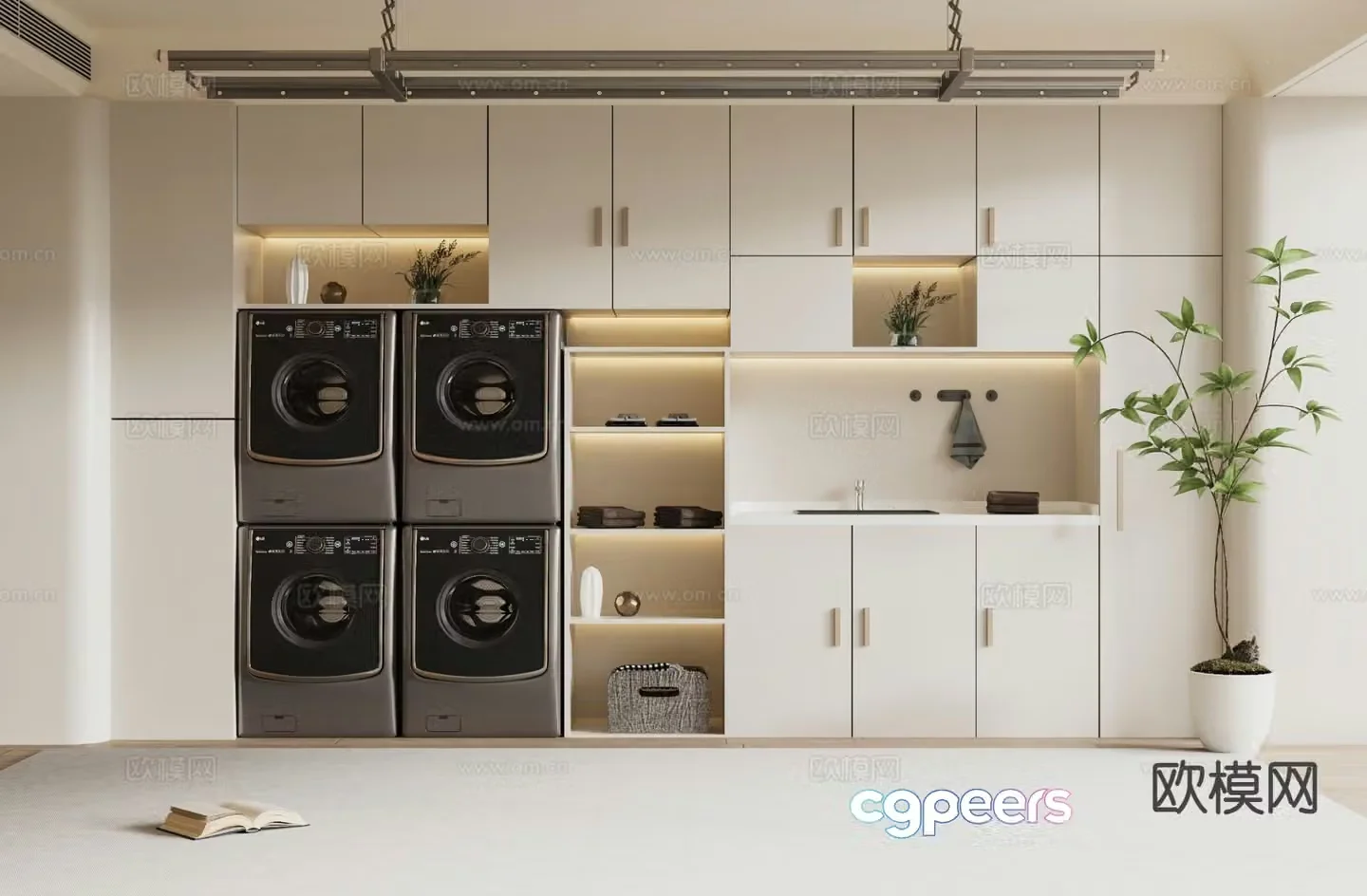 Cream style laundry closet laundry room 3d model