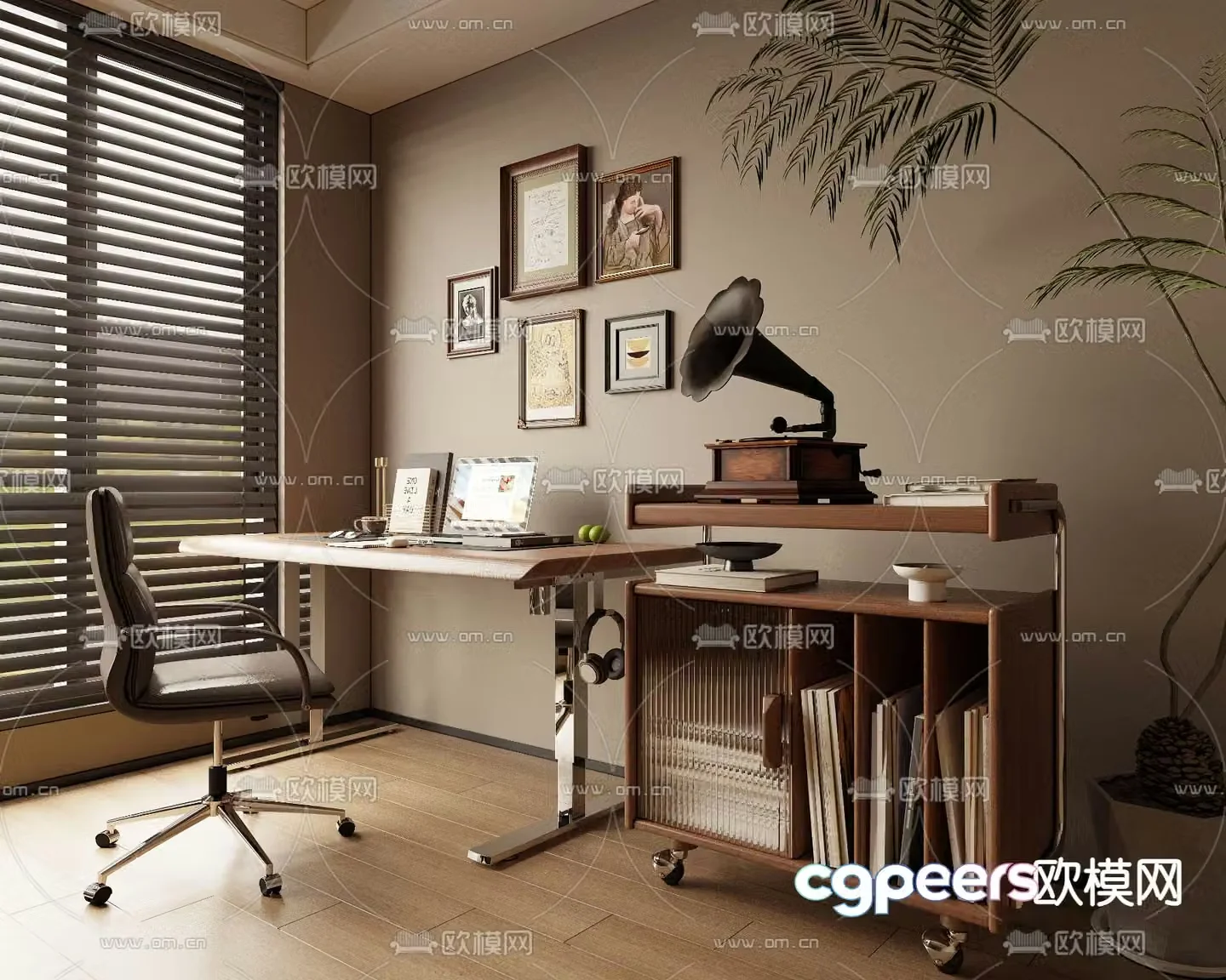 Medieval style desk study table writing desk 3D model