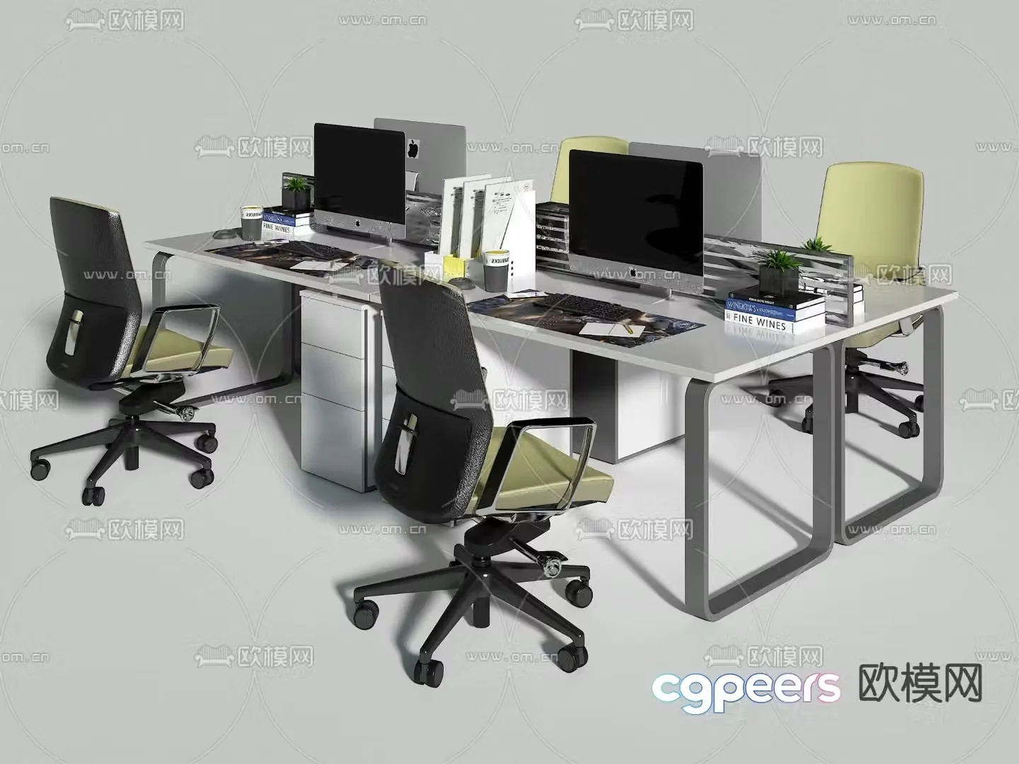 Office desk and chair screen card 3d model
