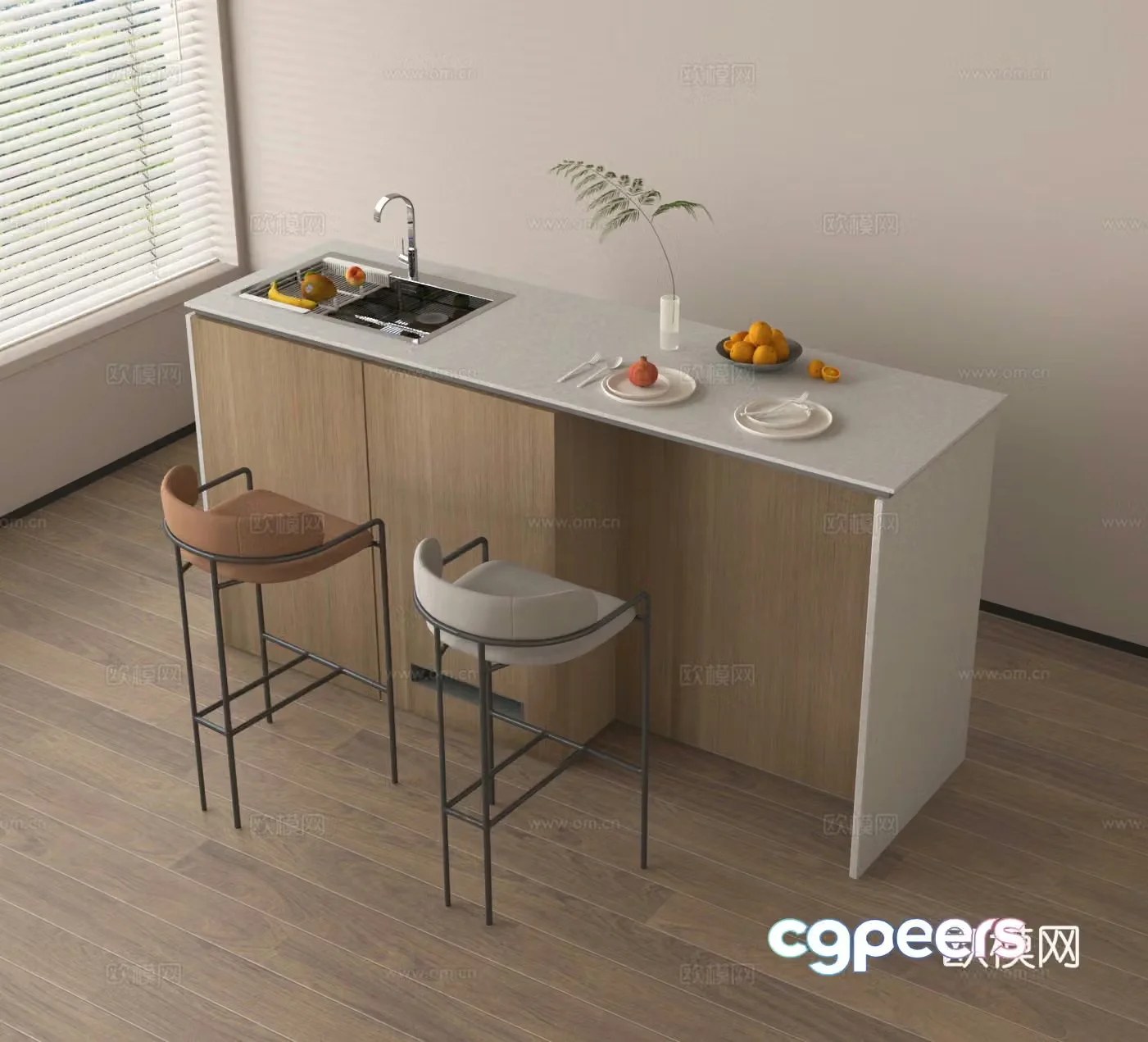Island dining island dining table and chair 3d model