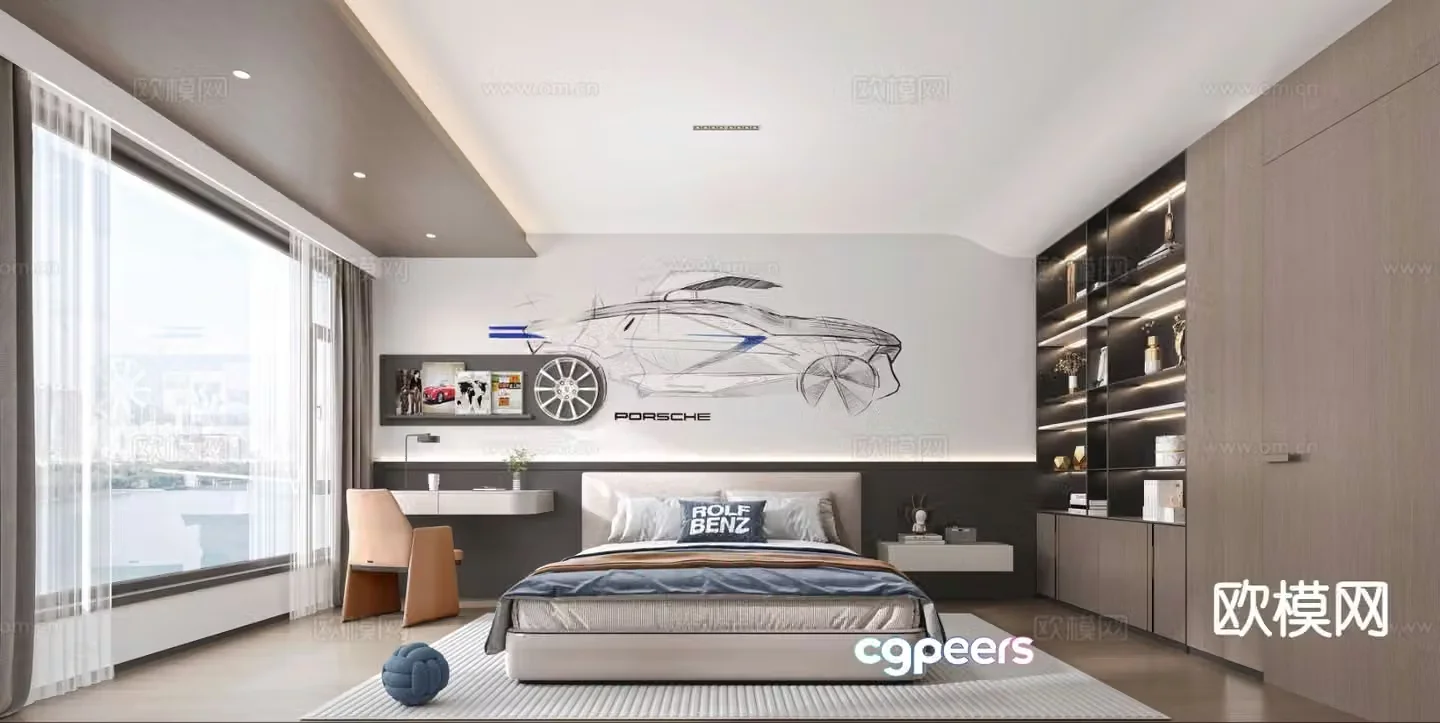 Modern children’s room racing children’s room boy’s room 3d model