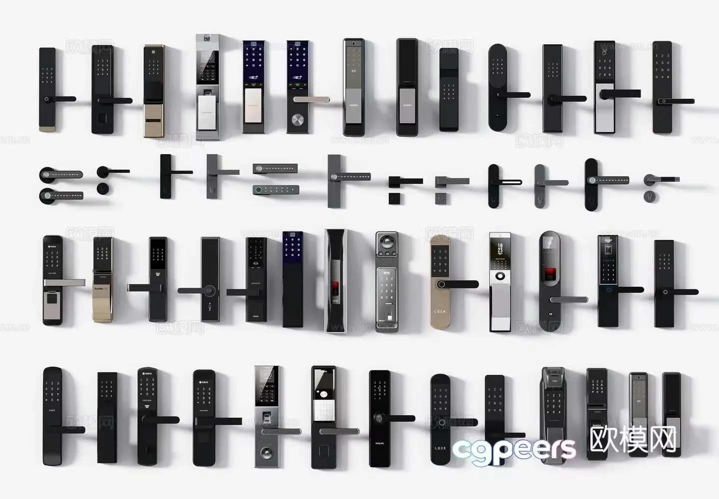 Modern smart lock handle door handle fingerprint lock password lock handle 3d model