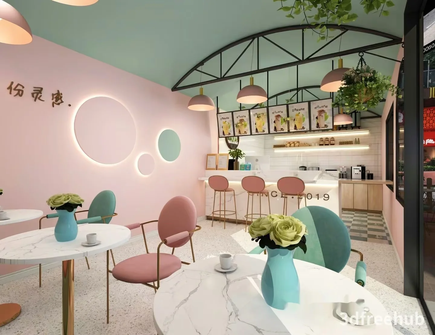 Pastel-Colored Cafe Interior 3D Model – 14186 – VRAY Render