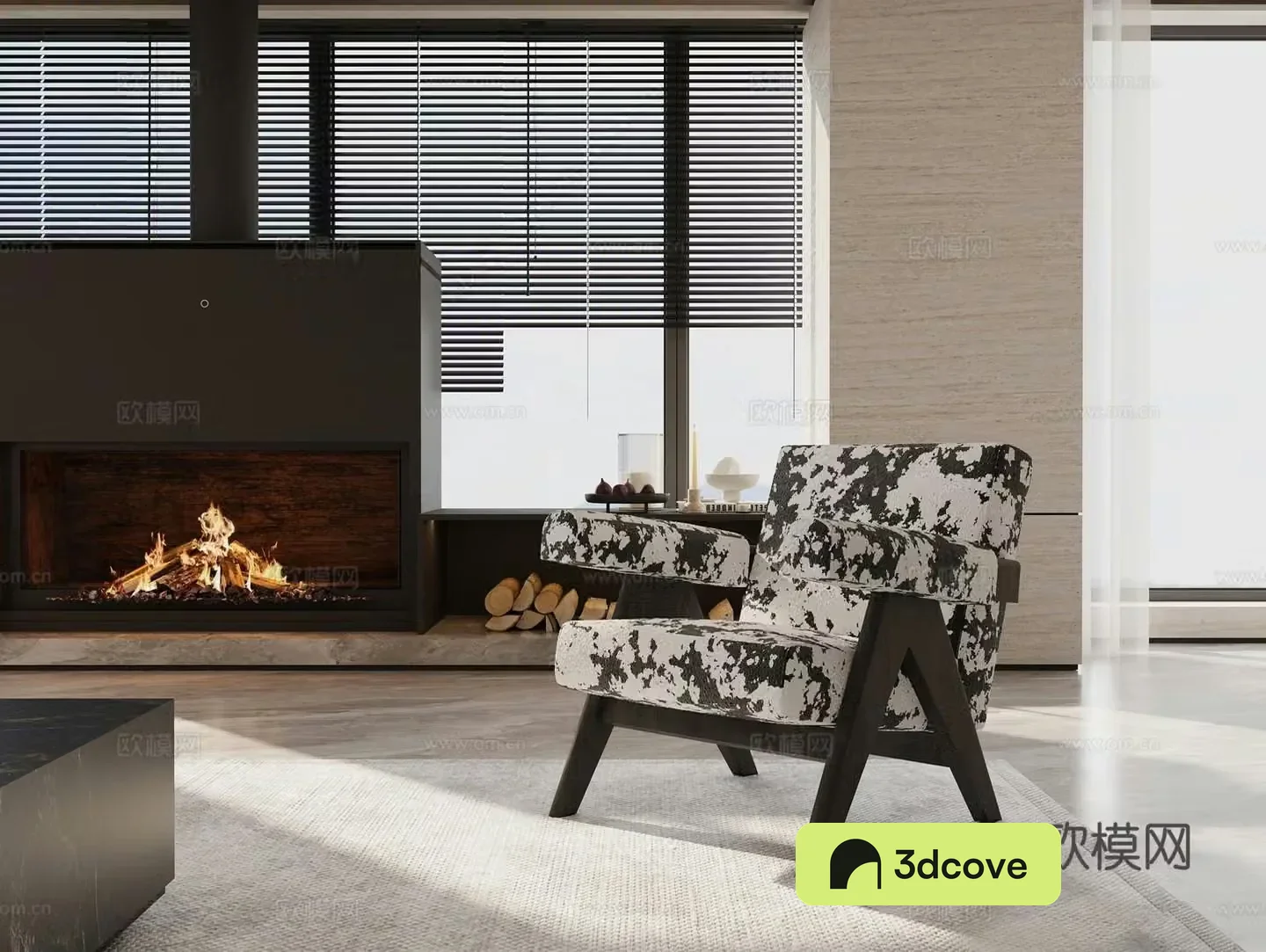 Middle-aged leisure chair fireplace 3d model
