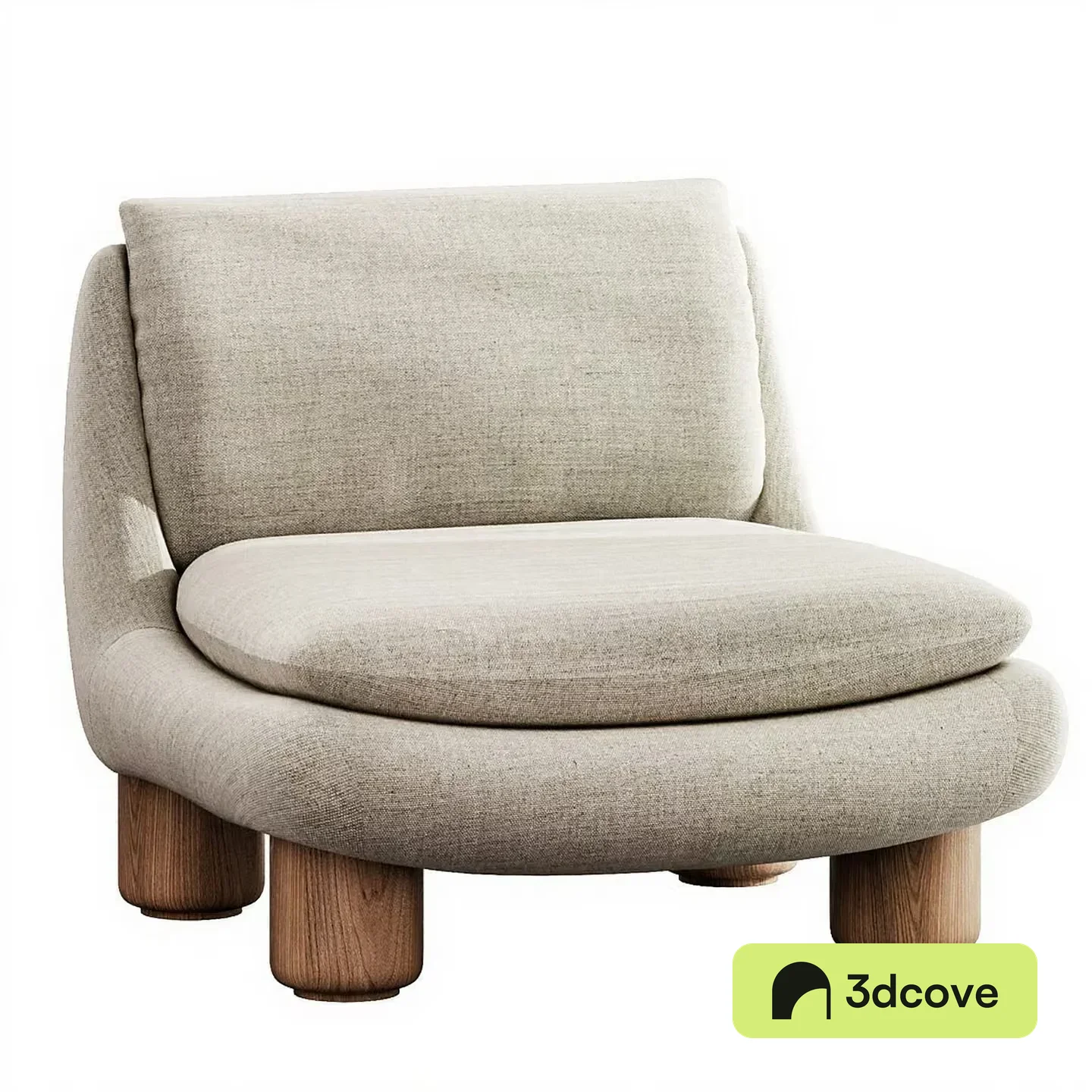 Wooden Chair With Beige Upholstery