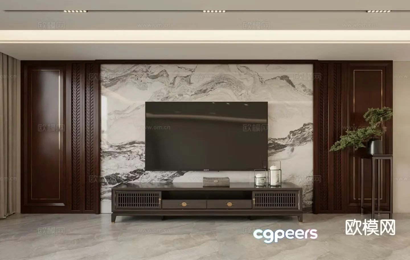 New Chinese style background wall TV background 3d model