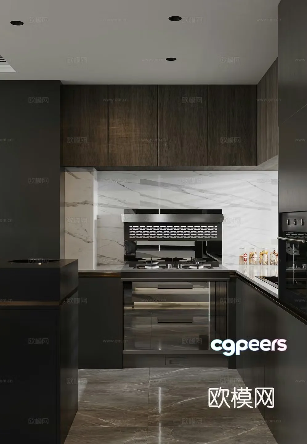 Modern open kitchen 3d model