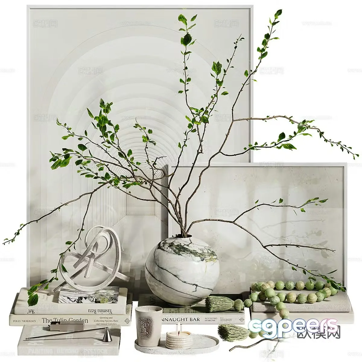 Decorative set with vase branches ch43d model