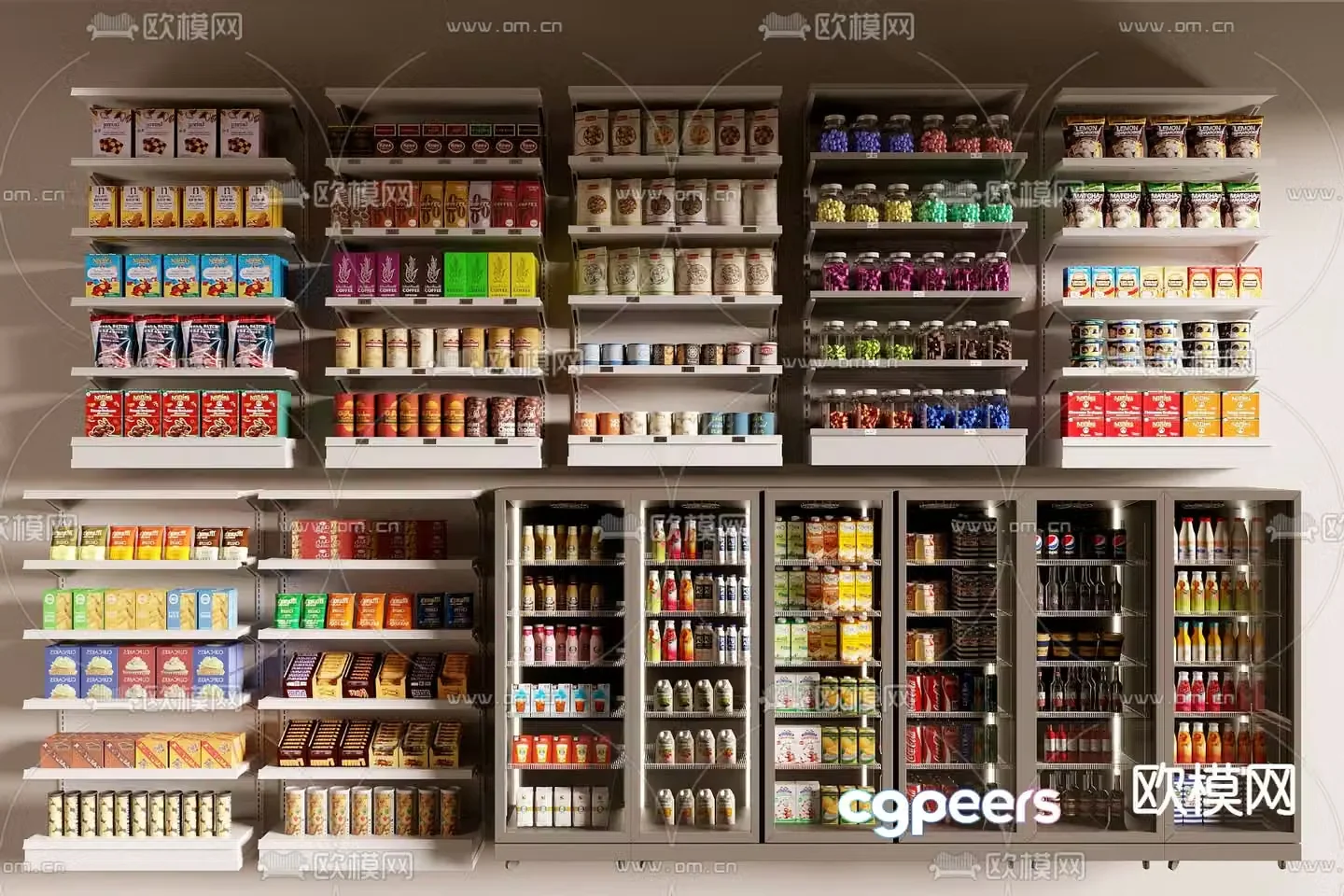 Snack cabinet supermarket beverage cabinet refrigerator cabinet 3D model