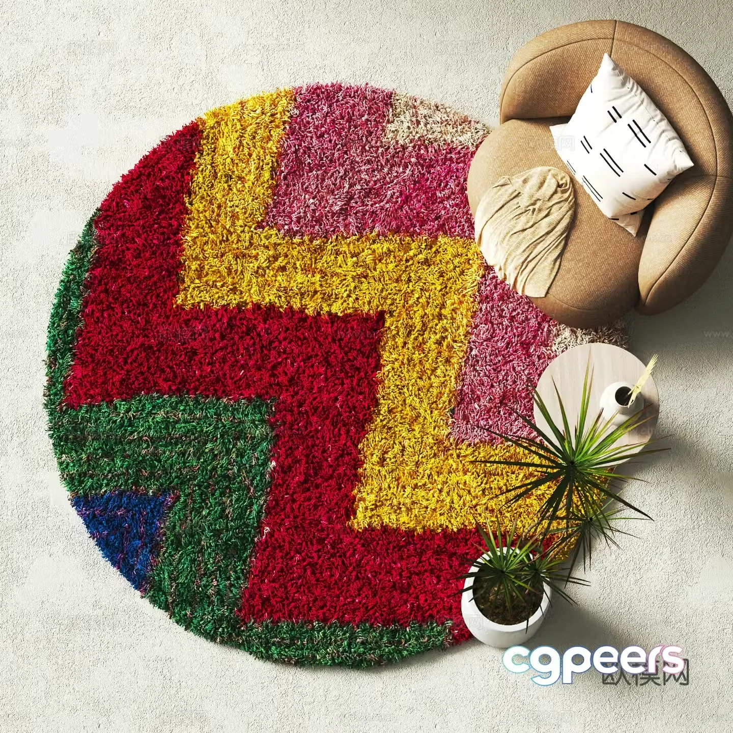 Modern round carpet Plush carpet 3d model