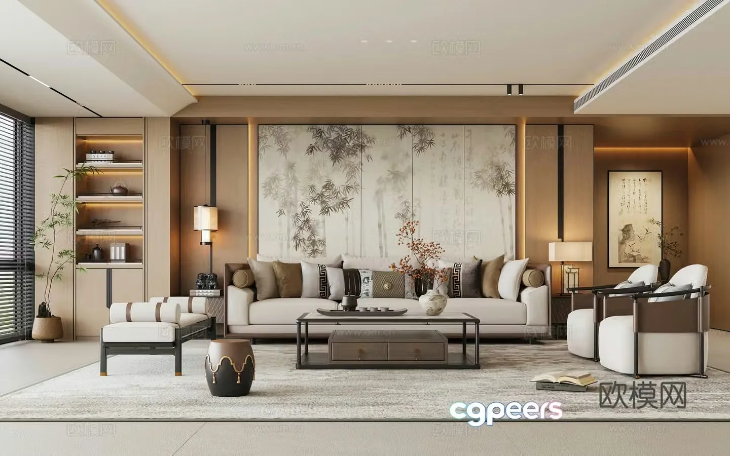 Zen new Chinese style living room 3D model