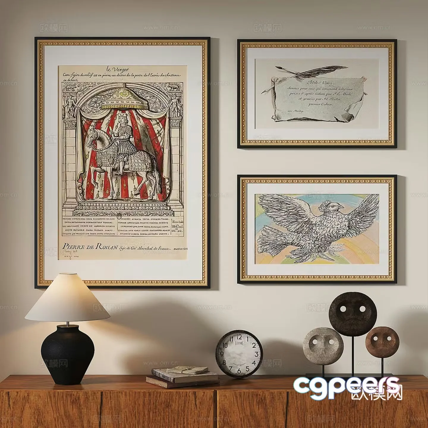 French retro medieval nordic light luxury abstract decorative painting 3d model