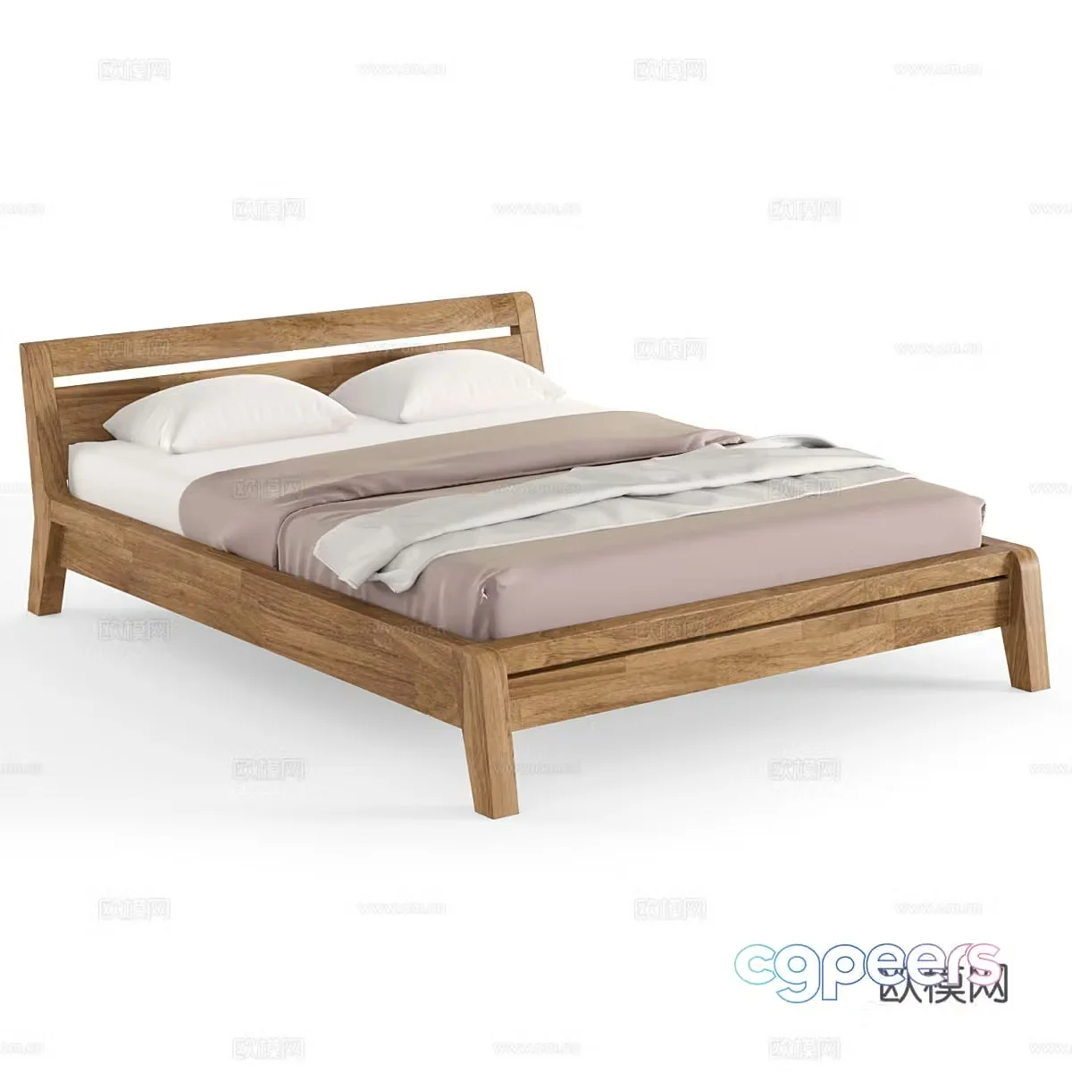 Nordic simple double bed double bed simple bed bedroom bed pillow 3d model