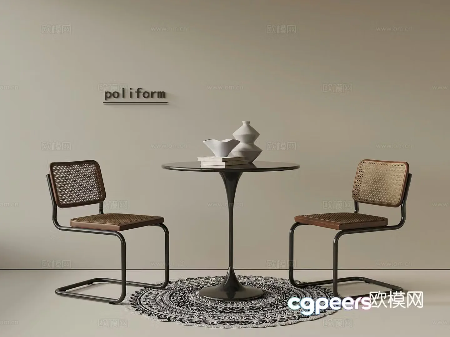 Medium style leisure table and chair 3D model