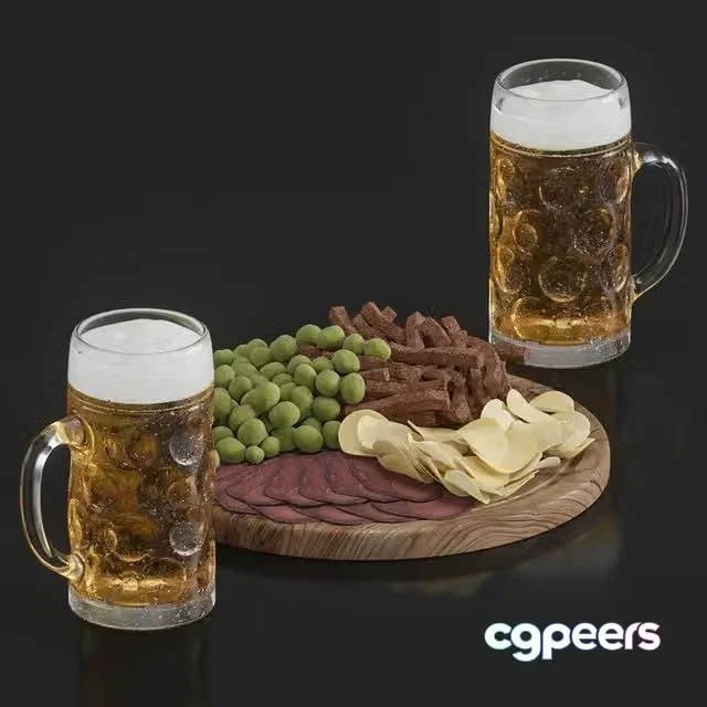 3ds Max Free – Beer in glasses, chips, nuts, croutons