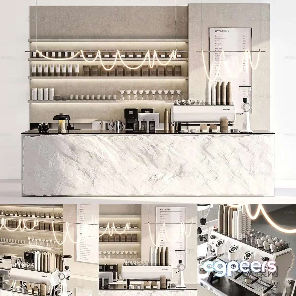 Modern Wasabi Creamy Cafe Bar 3D Model