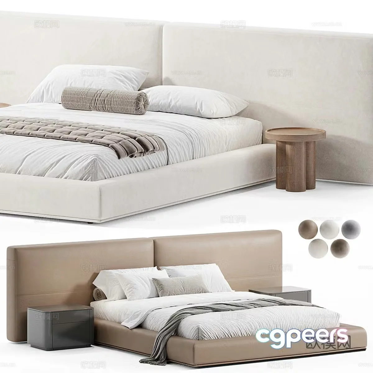 Modern Italian Poliform Brera Fabric Double Bed 3D Model