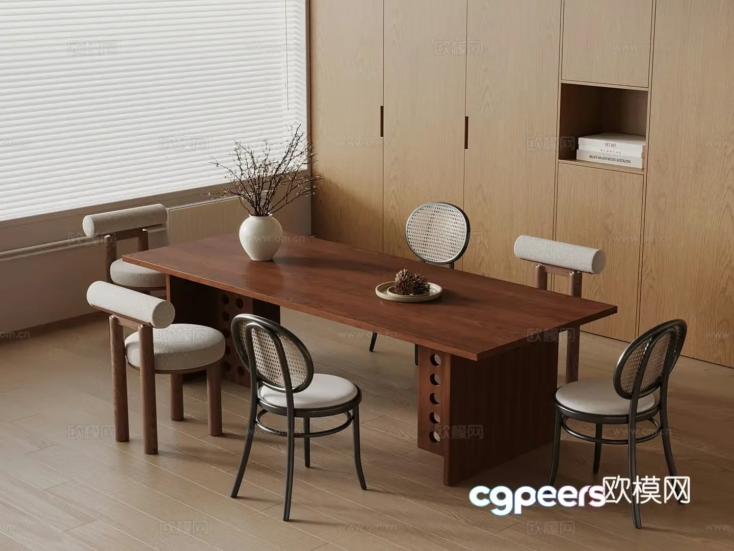 Medium style dining table and chair 3D model