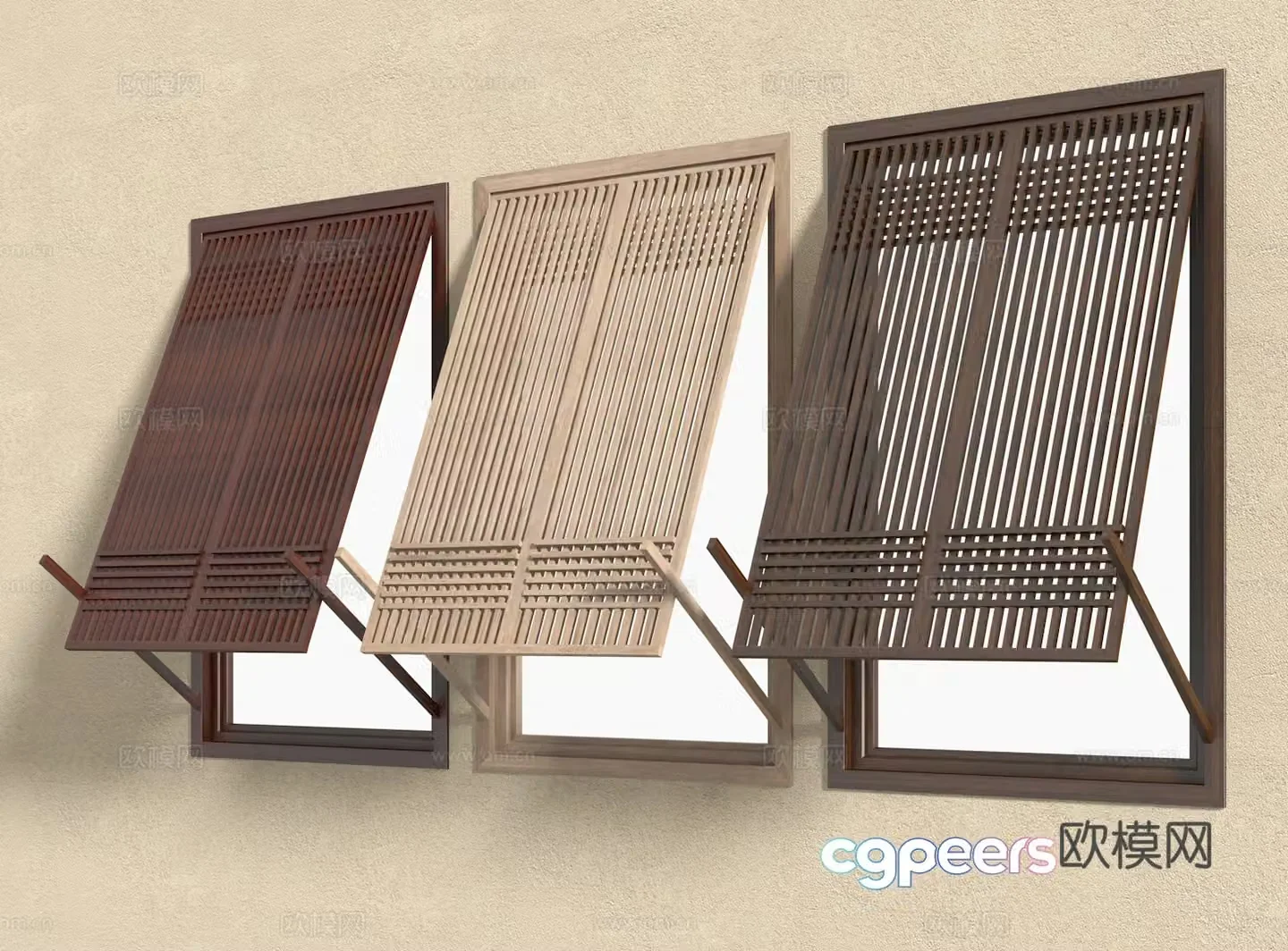 New Chinese style lattice window wooden window folding window 3d model