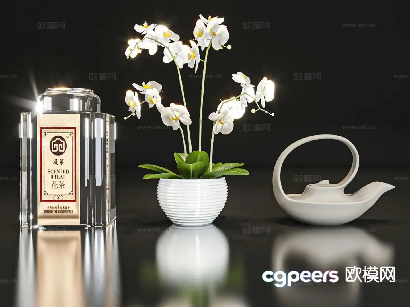 New Chinese style ornaments flower tea phalaenopsis orchid 3D model