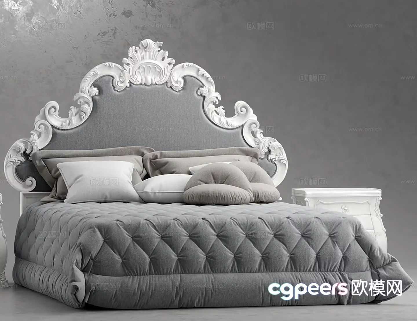 French double bed 3d model