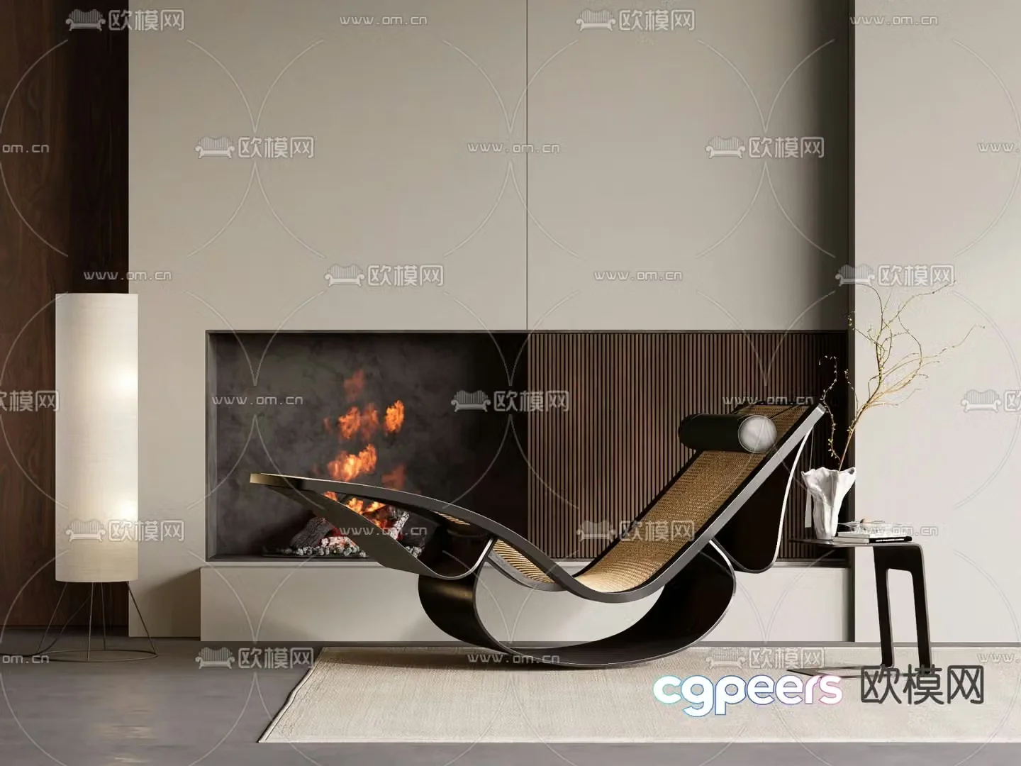 Wabi-sabi lounge chair rocking chair rattan chair 3d model