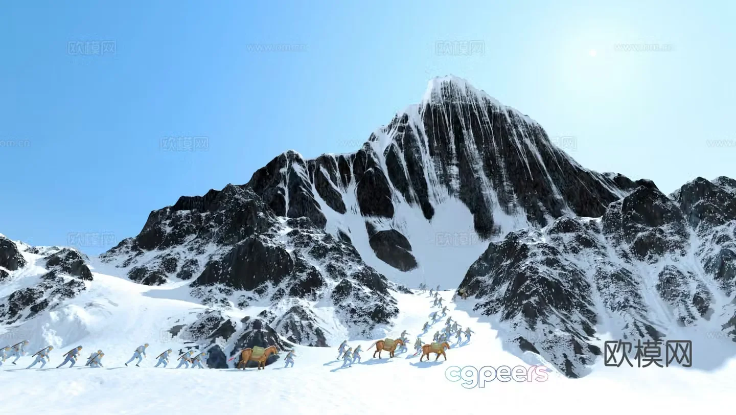 Red Army Crosses Snow Mountain Grassland 3D Model